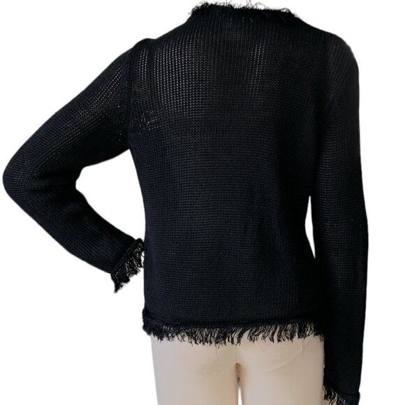 Chico's Linen Bl Fringe Open Cardigan & VTG Flapper Brooch Sz 2 L/12 Black #88G - Picture 6 of 9